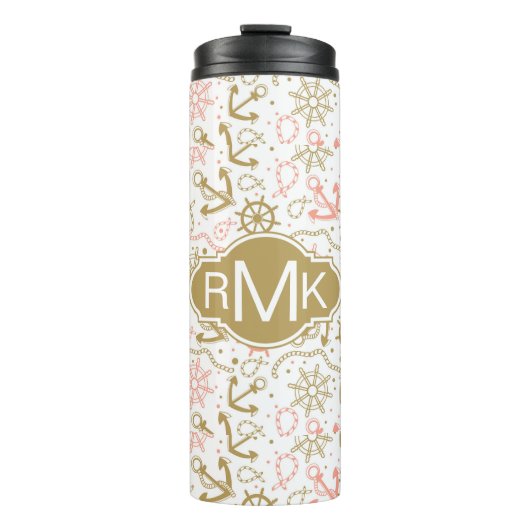 Golden Anchor Pattern | Monogram Thermosbeker (Voorkant)