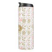 Golden Anchor Pattern | Monogram Thermosbeker (Geroteerd rechts)