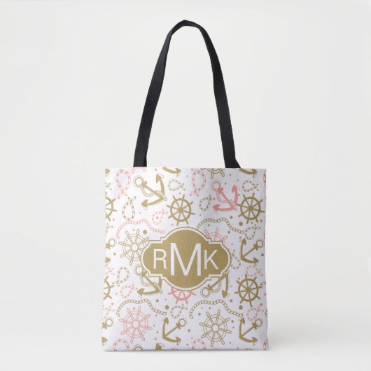 Golden Anchor Pattern | Monogram Tote Bag (Voorkant)
