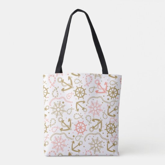Golden Anchor Pattern | Monogram Tote Bag (Achterkant)
