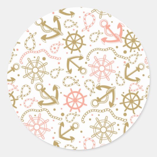Golden Anchor Pattern Ronde Sticker (Voorkant)
