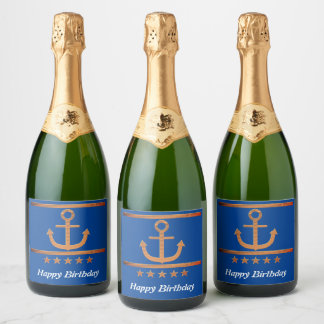 Golden Anchor, symbolen van de liefde, gepersonali Sparkling Wijnetiket