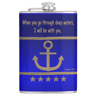 Golden Anchor, symbolen van de liefde, Isaiah 43:2 Heupfles