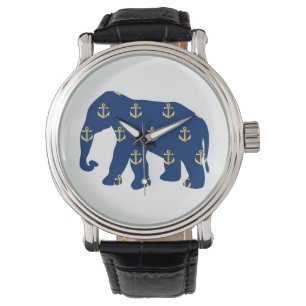 Golden Anchors Elephant Horloge