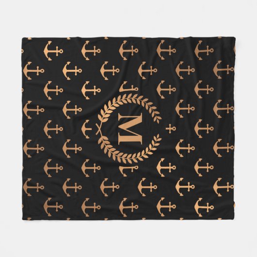 Golden Anchors Fleece Deken (Voorkant (Horizontaal))