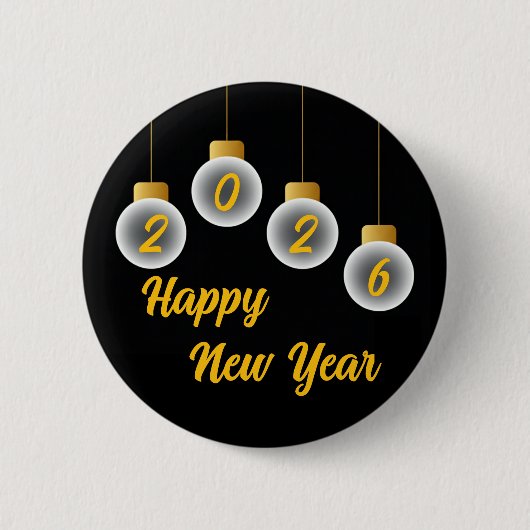 Golden and Black 2026 New Year Pin Button (Voorkant)