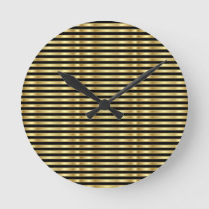 Golden and Black Elegant Stripes Large Clock Ronde Klok