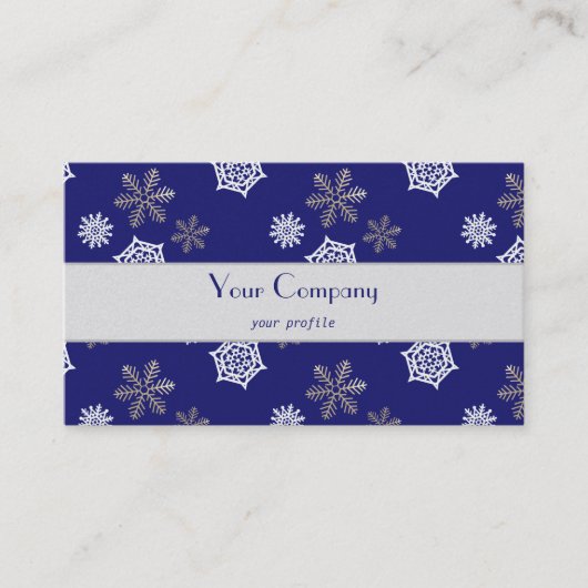 golden and white snowflakes against midnight blue visitekaartje (Voorkant)