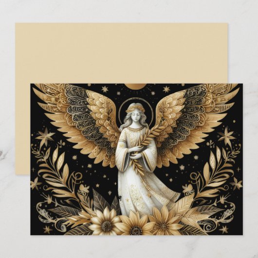 Golden Angel Flat Holiday Card Feestdagenkaart (Voorkant / Achterkant)