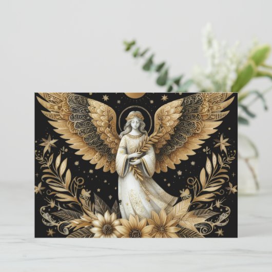Golden Angel Flat Holiday Card Feestdagenkaart (Staand voorkant)