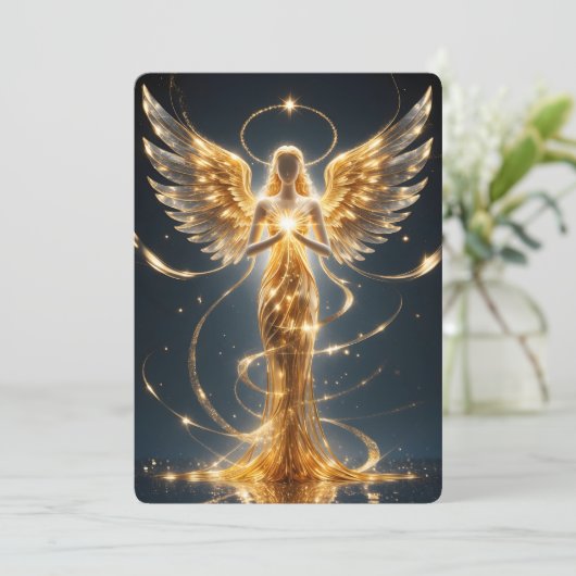 Golden Angel Holiday Greeting Card Feestdagenkaart (Staand voorkant)