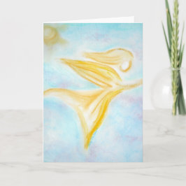 Golden Angel in Flight – Turquoise Sky Greeting Kaart