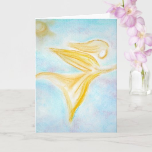 Golden Angel in Flight – Turquoise Sky Greeting Kaart (Orchidee)