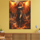 Golden Angel of Fire | Epic Fantasy Wall Art Canvas Afdruk (Insitu (Woonkamer))