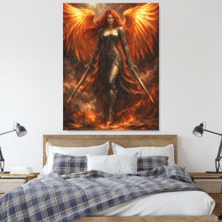 Golden Angel of Fire | Epic Fantasy Wall Art Canvas Afdruk