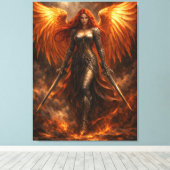 Golden Angel of Fire | Epic Fantasy Wall Art Canvas Afdruk (Insitu (Houten vloer))