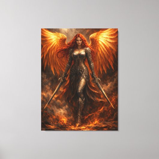 Golden Angel of Fire | Epic Fantasy Wall Art Canvas Afdruk (Voorkant)