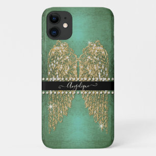 Golden Angel Wings Neo Mint Aqua Diamond Jewels Case-Mate iPhone Case