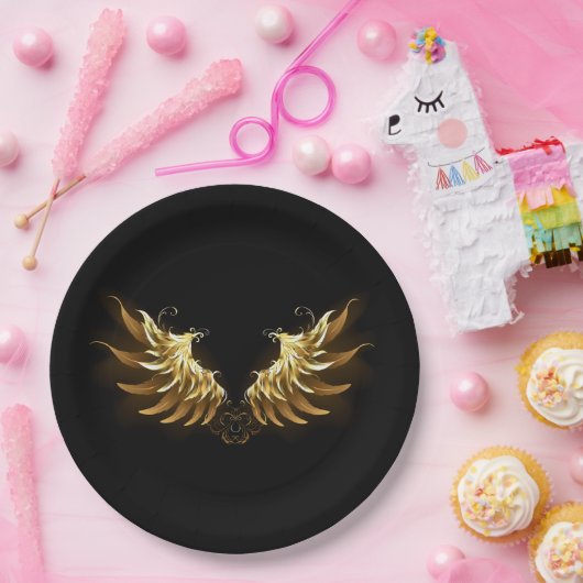 Golden Angel Wings on Black background Papieren Bordje (Feest)