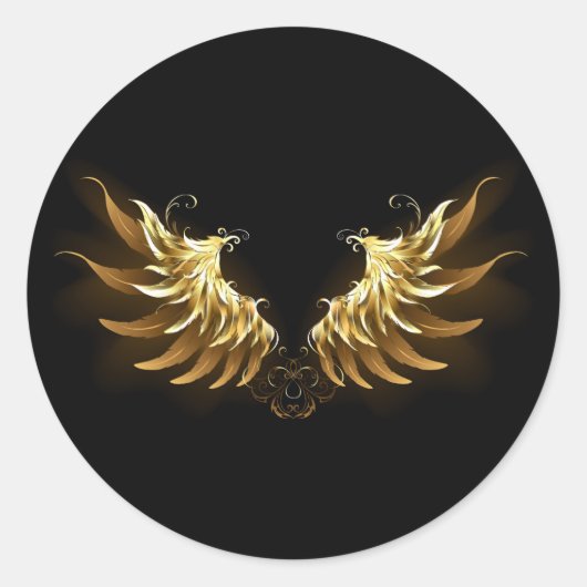 Golden Angel Wings on Black background Ronde Sticker (Voorkant)