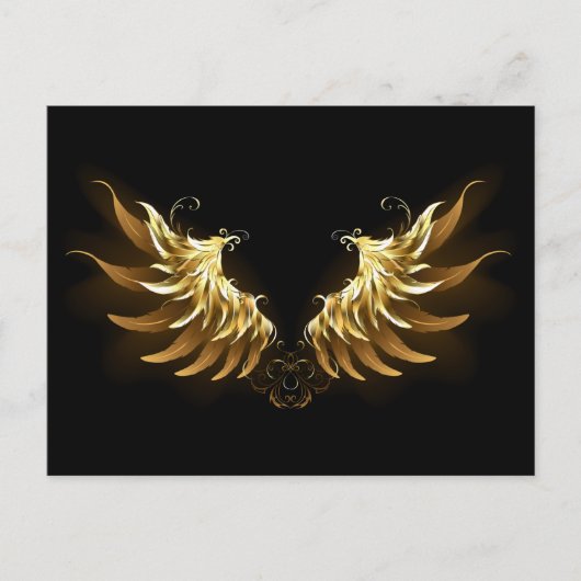 Golden Angel Wings op zwarte achtergrond Aankondigingskaart (Voorkant)
