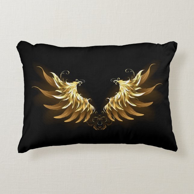 Golden Angel Wings op zwarte achtergrond Accent Kussen (Voorkant)