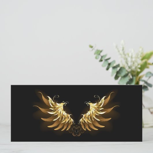 Golden Angel Wings op zwarte achtergrond Advieskaart (Staand voorkant)