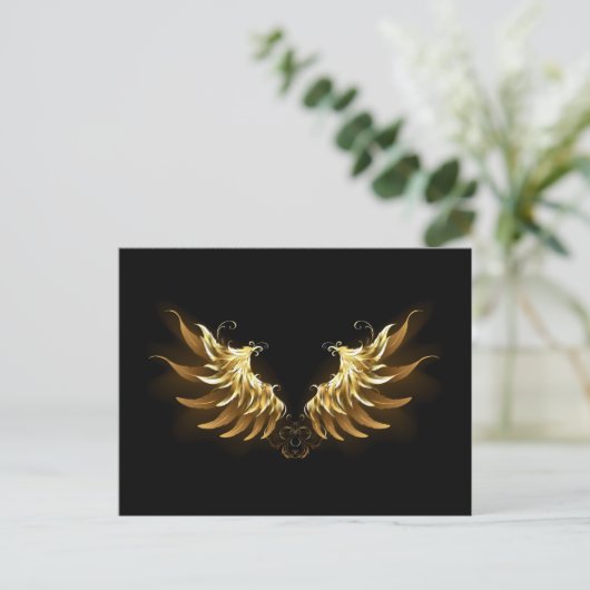Golden Angel Wings op zwarte achtergrond Advieskaart (Staand voorkant)