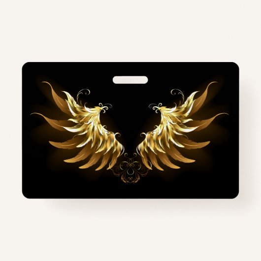 Golden Angel Wings op zwarte achtergrond Badge (Voorkant)