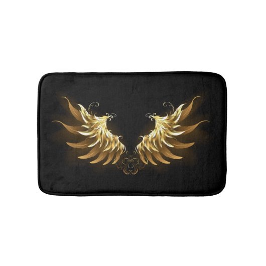 Golden Angel Wings op zwarte achtergrond Badmat (Voorkant)