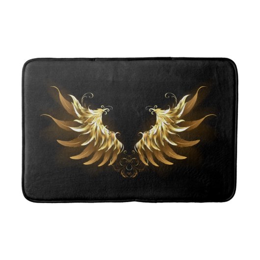 Golden Angel Wings op zwarte achtergrond Badmat (Voorkant)