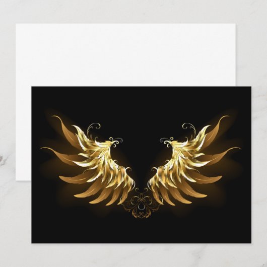 Golden Angel Wings op zwarte achtergrond Bedankkaart (Voorkant / Achterkant)