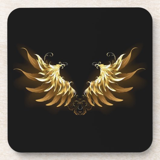 Golden Angel Wings op zwarte achtergrond Bier Onderzetter (Voorkant)