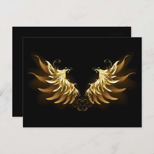 Golden Angel Wings op zwarte achtergrond Briefkaart (Voorkant / Achterkant)