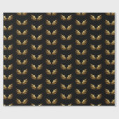 Golden Angel Wings op zwarte achtergrond Cadeaupapier (Vlak)