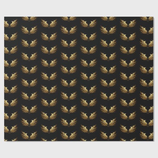 Golden Angel Wings op zwarte achtergrond Cadeaupapier (Vlak)