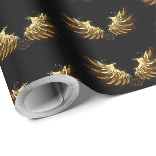 Golden Angel Wings op zwarte achtergrond Cadeaupapier (Rol Hoek)