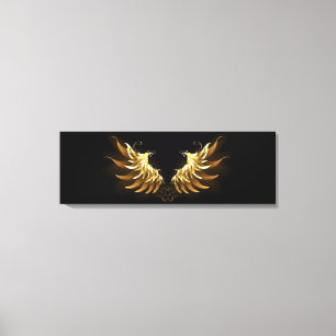 Golden Angel Wings op zwarte achtergrond Canvas Afdruk