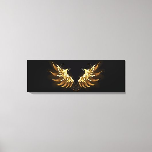 Golden Angel Wings op zwarte achtergrond Canvas Afdruk (Voorkant)