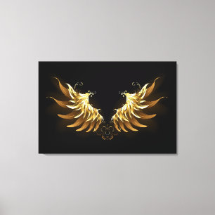 Golden Angel Wings op zwarte achtergrond Canvas Afdruk