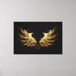 Golden Angel Wings op zwarte achtergrond Canvas Afdruk
