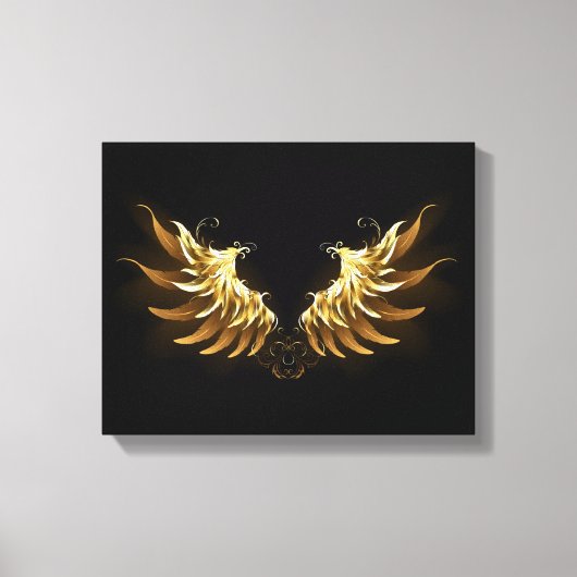 Golden Angel Wings op zwarte achtergrond Canvas Afdruk (Voorkant)