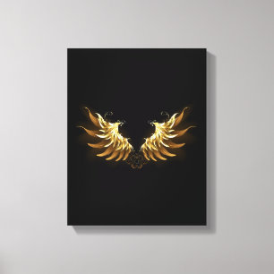 Golden Angel Wings op zwarte achtergrond Canvas Afdruk