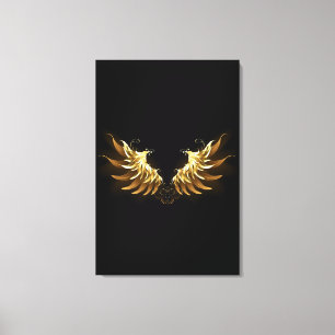 Golden Angel Wings op zwarte achtergrond Canvas Afdruk