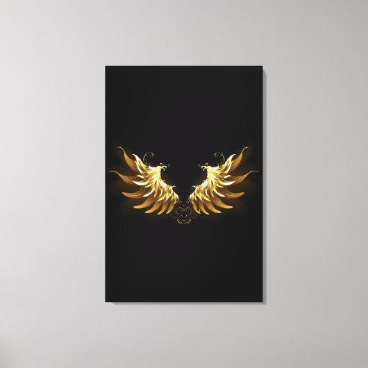 Golden Angel Wings op zwarte achtergrond Canvas Afdruk (Voorkant)