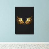 Golden Angel Wings op zwarte achtergrond Canvas Afdruk (Insitu (Houten vloer))