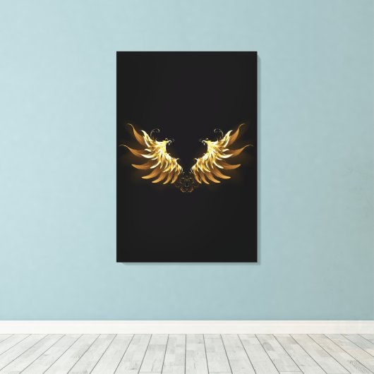 Golden Angel Wings op zwarte achtergrond Canvas Afdruk (Insitu (Houten vloer))