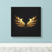 Golden Angel Wings op zwarte achtergrond Canvas Afdruk (Insitu (Houten vloer))