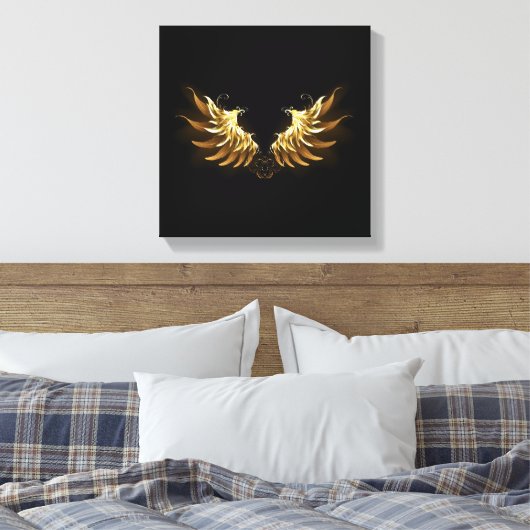 Golden Angel Wings op zwarte achtergrond Canvas Afdruk (Insitu (Slaapkamer))