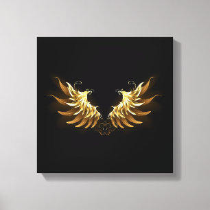 Golden Angel Wings op zwarte achtergrond Canvas Afdruk